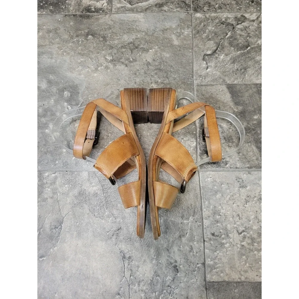 Seychelles Leather Sandals Tan Ankle Strap O-Ring Block Heel‎ Size 8